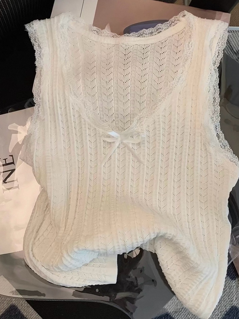 Elegant Lace Trim White Top size Small